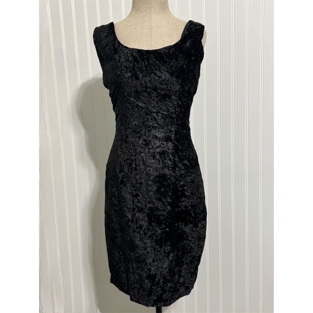 Vintage Young Edwardian Black‎ Crushed Velvet Mini Dress Size 7 XS/S 90s Goth